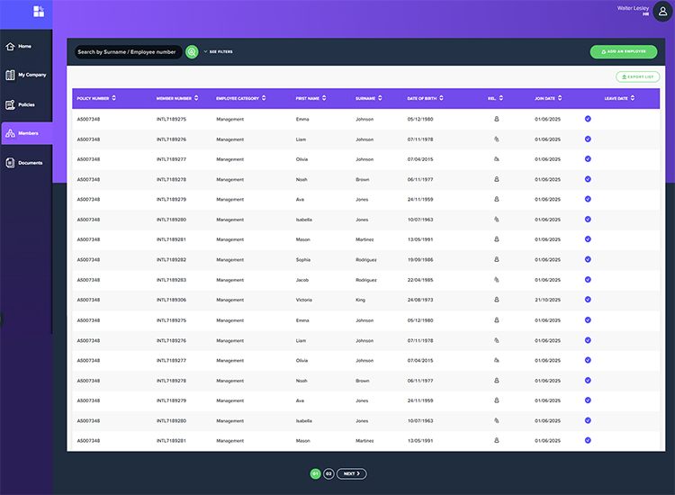 Actisure interface